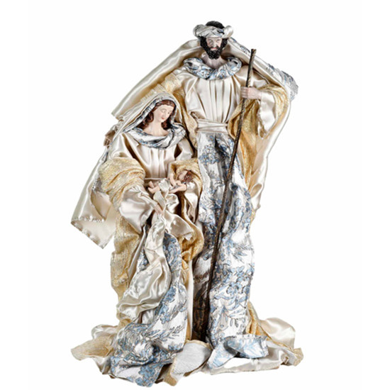 Imagem SAGRADA FAMÍLIA DECORATIVA EM RESINA E TECIDO AZUL E CHAMPAGNE 58X30X19CM - GRILLO