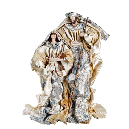 Imagem SAGRADA FAMÍLIA DECORATIVA EM RESINA E TECIDO AZUL E CHAMPAGNE 43X24X16CM - GRILLO