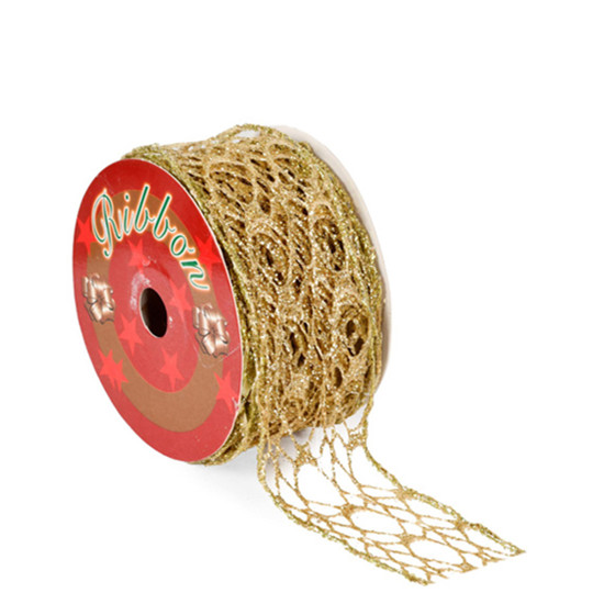 Imagem FITA ARAMADA TELA DOURADA COM GLITTER 6,3CM X 5M - GRILLO