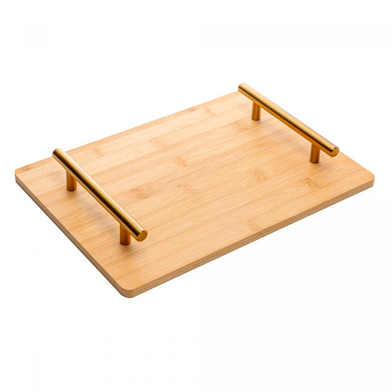 Imagem BANDEJA DE BAMBU COM ALÇA DE METAL DOURADA SEATTLE 4X30X21CM - WOLFF