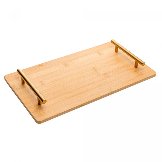 Imagem BANDEJA DE BAMBU COM ALÇA DE METAL DOURADA SEATTLE 4X39X21CM - WOLFF