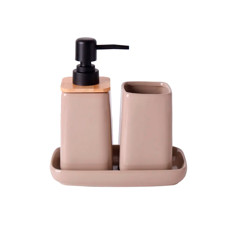 Imagem de KIT PARA BANHEIRO EM CERÂMICA BEGE - CROSS - Cross Comercial Ltda