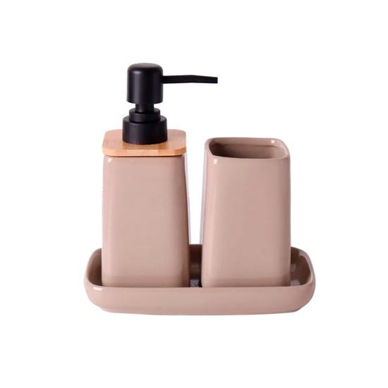 Imagem KIT PARA BANHEIRO EM CERÂMICA BEGE - CROSS