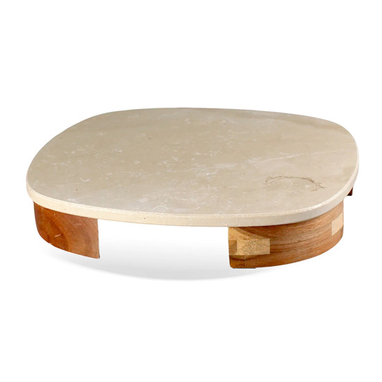 Imagem BANDEJA QUADRADA EM MÁRMORE BEGE E BASE EM MADEIRA 5X30X30CM - CROSS