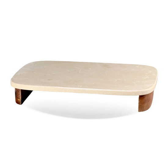 Imagem BANDEJA RETANGULAR DE MÁRMORE BEGE E BASE DE MADEIRA 5X30X18CM - CROSS