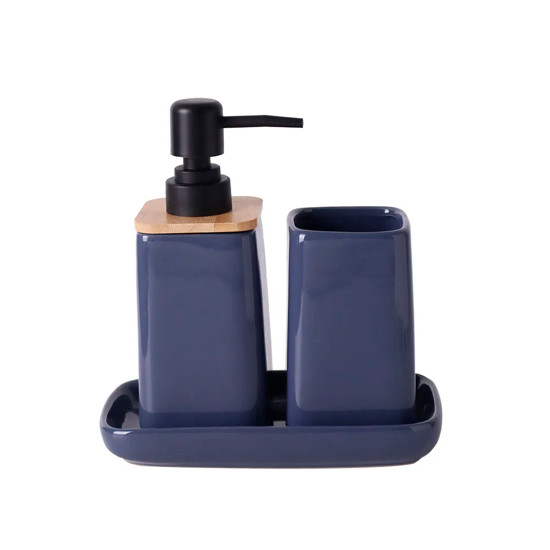 Imagem KIT PARA BANHEIRO EM CERÂMICA AZUL ESCURO - CROSS 