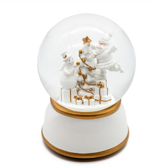 Imagem GLOBO DE NEVE CENÁRIO NATALINO BRANCO E DOURADO COM MÚSICA 16CM - TOKDACASA