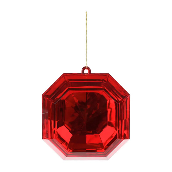Imagem ENFEITE DECORATIVO PARA ÁRVORE DE NATAL FORMATO JÓIA VERMELHO EM PLÁSTICO - CROMUS