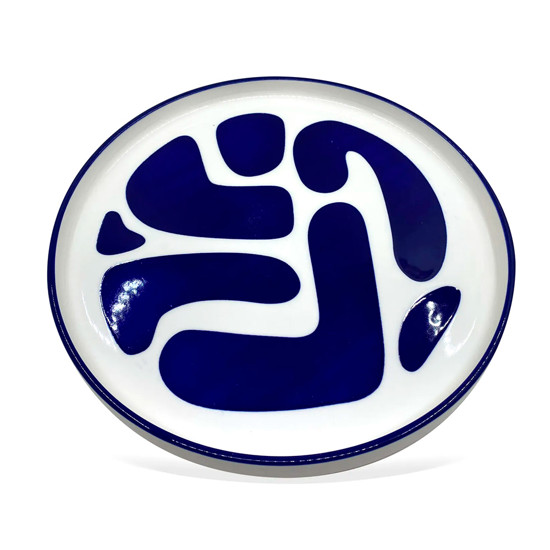 Imagem BANDEJA REDONDA EM CERÂMICA BRANCA E AZUL 2,5X27X27CM - CROSS