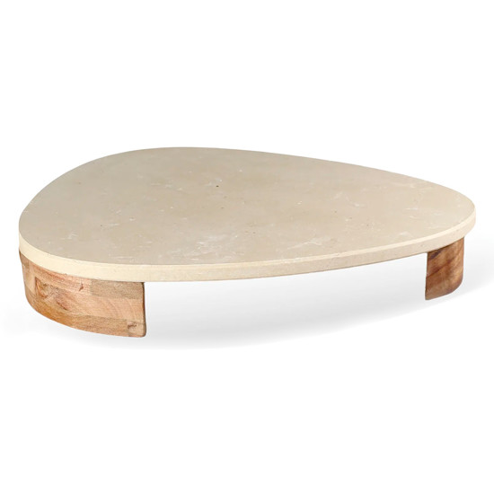 Imagem BANDEJA TRIANGULAR DE MÁRMORE BEGE E BASE DE MADEIRA 5X30X25CM - CROSS