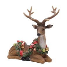 Imagem de RENA MARROM DEITADA ADORNADA COM FESTÃO NATALINO EM RESINA 25X25X12CM - TOKDACASA - Cromus Embalagens Ind E Com Ltda