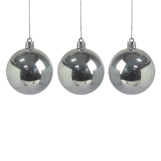 Imagem BOLA NATALINA PRATEADA DECORATIVA METALIZADA 6CM DE PLÁSTICO 3 PEÇAS - GRILLO