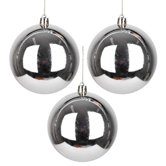 Imagem BOLA NATALINA PRATEADA DECORATIVA METALIZADA 6CM DE PLÁSTICO 3 PEÇAS - GRILLO