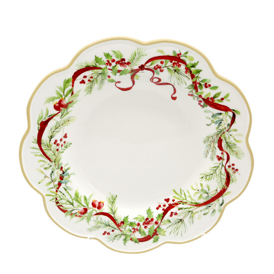 Imagem PRATO RASO EM CERÂMICA BORDA FESTÃO NATALINO 27,5CM - TOKDACASA