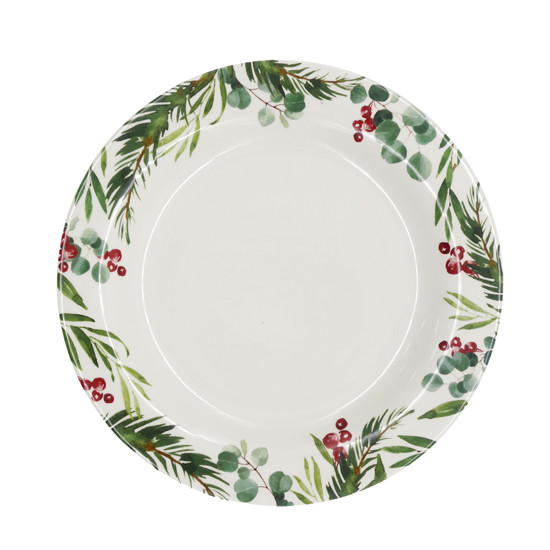 Imagem PRATO RASO EM CERÂMICA BORDA FOLHAGEM VERDE 27,5CM - TOKDACASA