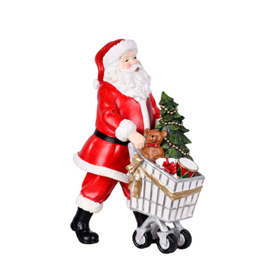 Imagem PAPAI NOEL DECORATIVO EM RESINA COM CARRINHO DE COMPRAS 30X18X11CM - GRILLO