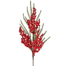 Imagem de HASTE DECORATIVA DE BERRIES VERMELHAS E FOLHAGEM VERDE DE PLÁSTICO E ARAME - GRILLO - Grillo Ltda