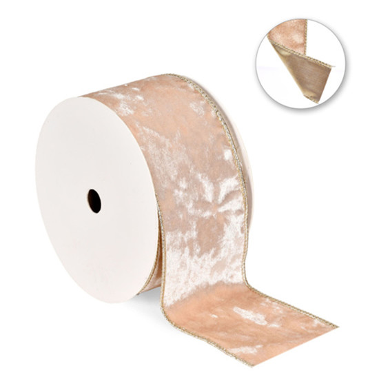 Imagem FITA ARAMADA AVELUDADA DUPLA FACE CHAMPAGNE 6,3CM X 9,14M - GRILLO