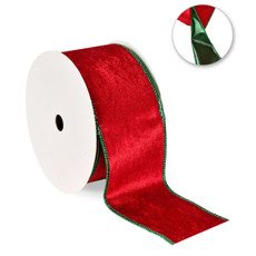Imagem de FITA ARAMADA AVELUDADA DUPLA FACE VERMELHA E VERDE 6,3CM X 9,14M - GRILLO - Grillo Ltda