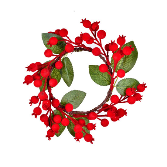 Imagem GUIRLANDA DECORATIVA DE BERRIES VERMELHAS AVELUDADAS E FOLHAGEM VERDE - GRILLO