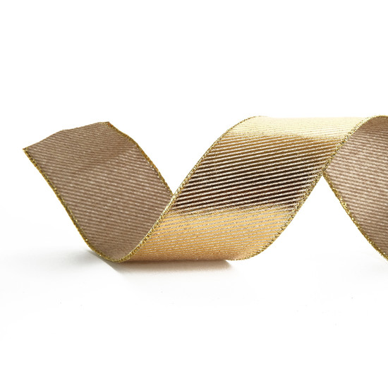Imagem FITA ARAMADA DECORATIVA DOURADA EM POLIÉSTER 6,3CM X 9,14M - CROMUS