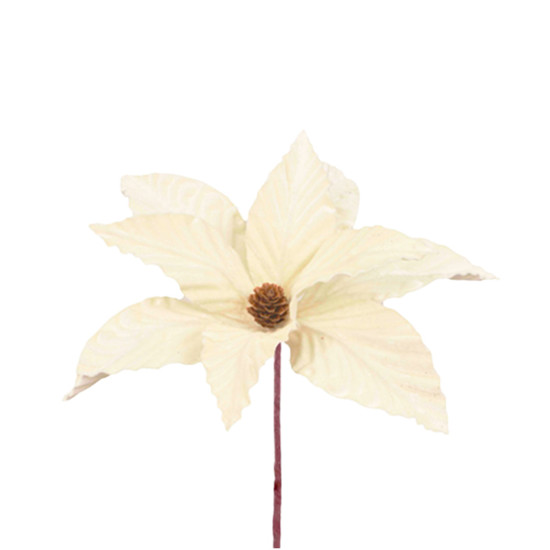 Imagem HASTE DECORATIVA DE POINSÉTIA OFF WHITE DE POLIÉSTER 20X28CM - GRILLO