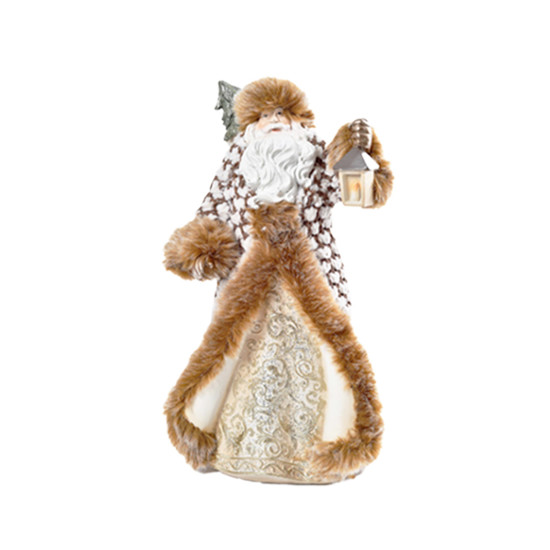 Imagem PAPAI NOEL EM RESINA COM CASACO DE CROCHÉ MARROM E BRANCO 30X16X11CM - GRILLO