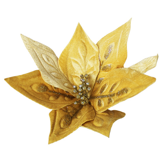 Imagem HASTE DECORATIVA DE POINSÉTIA CHAMPAGNE DE TECIDO E METAL 20X28X28CM - GRILLO