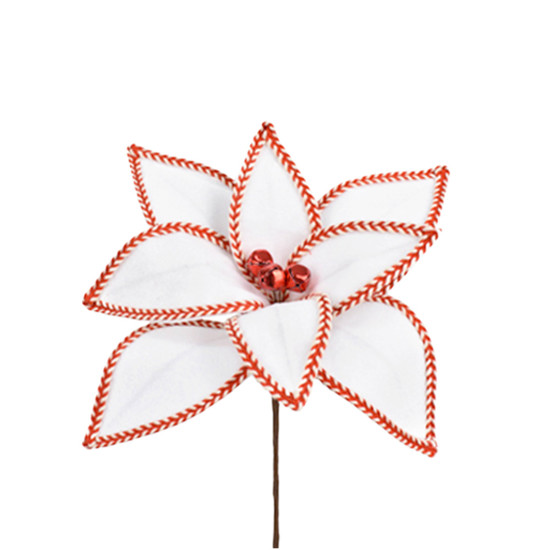 Imagem HASTE DECORATIVA DE POINSÉTIA BRANCA COM DETALHES VERMELHOS 20X26CM - GRILLO