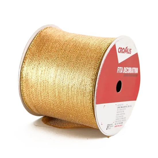 Imagem FITA ARAMADA DECORATIVA DOURADA DE POLIÉSTER 10CM X 4,57M - CROMUS