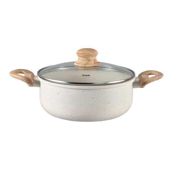 Imagem CAÇAROLA DE ALUMÍNIO ECOGLID VANILLA ANTIADERENTE COM ALÇA DE MADEIRA - TUUT