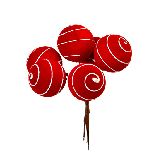 Imagem HASTE 6 BOLAS CANDY VERMELHA E BRANCA EM POLIÉSTER E METAL 17X9CM - TUUT