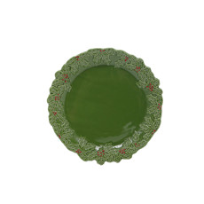 Imagem de PRATO RASO NATALINO VERDE COM BORDAS DE FOLHAGEM RELEVADAS 27CM - TOKDACASA - Cromus Embalagens Ind E Com Ltda