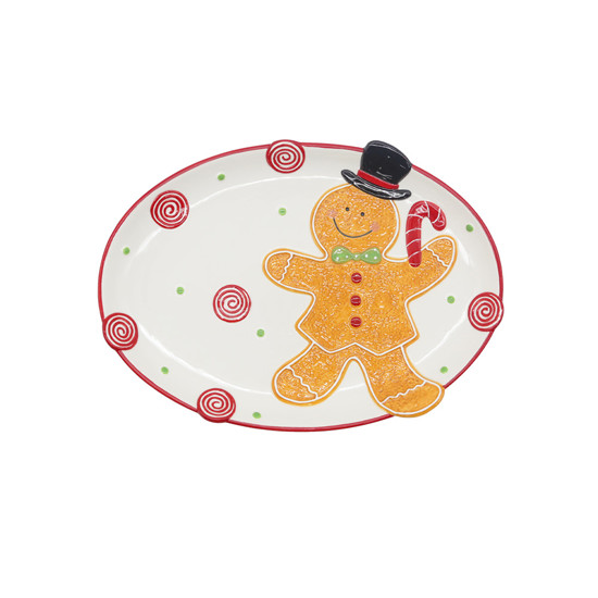 Imagem PRATO OVAL NATALINO GINGER EM CERÂMICA 3X30X21,5CM - TOKDACASA
