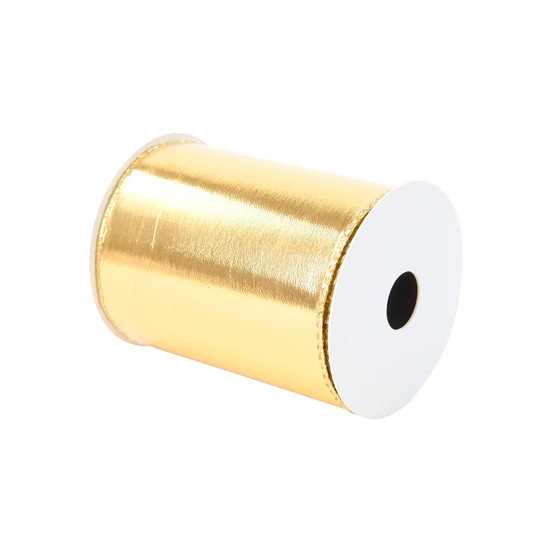 Imagem FITA ARAMADA DECORATIVA DOURADA LISA DE POLIÉSTER 10CM X 4,57M - CROMUS