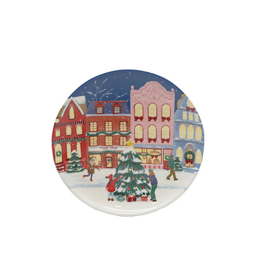 Imagem PRATO PARA SOBREMESA CASINHAS CENÁRIO NATALINO EM CERÂMICA 21CM - TOKDACASA