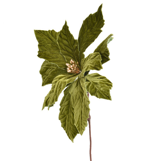 Imagem HASTE DECORATIVA MOLDÁVEL DE POINSÉTIA VERDE AVELUDA DE POLIÉSTER 32X34CM - CROMUS