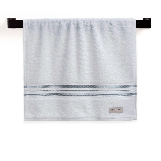 Imagem TOALHA DE ROSTO 100% ALGODÃO BARBERINE BRANCO/CIELO 48X90CM - TRUSSARDI
