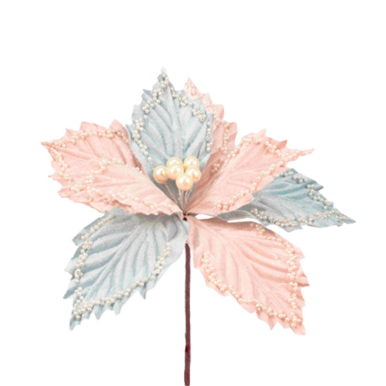 Imagem HASTE DECORATIVA DE POINSÉTIA ROSA CLARO E AZUL CLARO 20X21CM - GRILLO