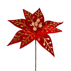 Imagem de HASTE DECORATIVA DE POINSÉTIA VERMELHA E DOURADO DE TECIDO E METAL 31X28X28CM - GRILLO - Grillo Ltda