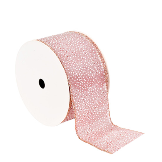 Imagem FITA ARAMADA EM CETIM VERMELHO CLARO COM BOLINHAS BRANCAS 6,3CM X 9,14M - GRILLO