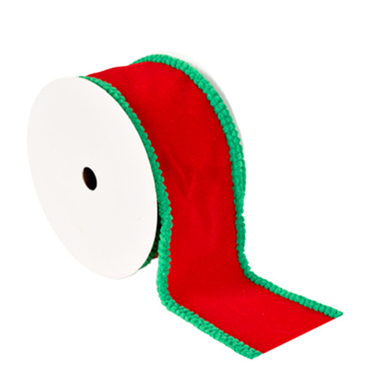 Imagem FITA ARAMADA EM POLIÉSTER VERMELHO AVELUDADO E VERDE 6,3CM X 9,14M - GRILLO