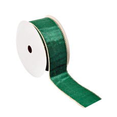 Imagem de FITA ARAMADA VERDE E DOURADA AVELUDADA DUPLA FACE DE POLIÉSTER 4CM X 9M - GRILLO - Grillo Ltda