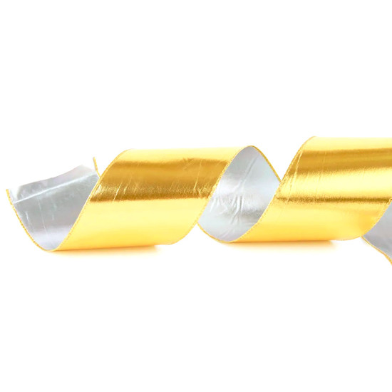 Imagem FITA ARAMADA DECORATIVA DOURADA LISA DE POLIÉSTER 10CM X 4,57M - CROMUS