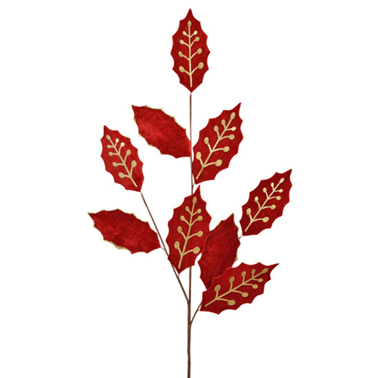 Imagem HASTE DECORATIVA VERMELHA E DOURADA DE FOLHAS DE BERRIES 85X28CM - GRILLO