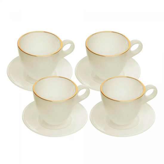 Imagem CONJUNTO 4 XÍCARAS DE VIDRO COM BORDA DOURADA E PIRES MILKY BRANCA 170ML - WOLFF