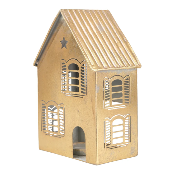 Imagem PORTA VELAS DOURADO DECORATIVO FORMATO CASA 22X15X10CM - CROMUS