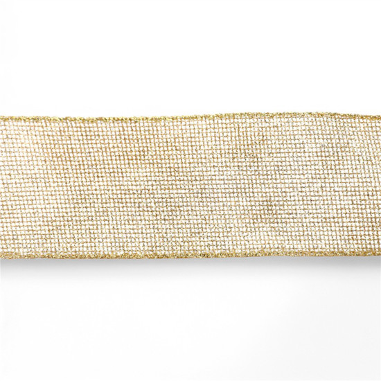 Imagem FITA ARAMADA DOURADA DECORATIVA DE POLIÉSTER 6,3CM X 4,57M - CROMUS
