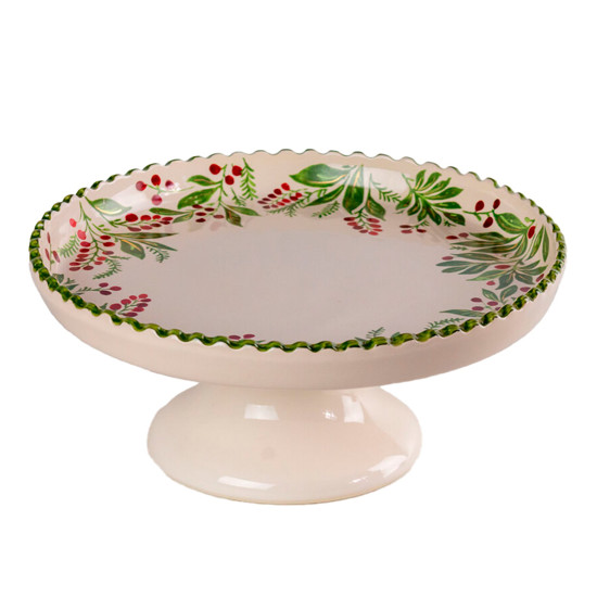Imagem PRATO DE CERÂMICA NATALINO PARA BOLO COM PÉ 10,5X26X26CM - LUIZ SALVADOR