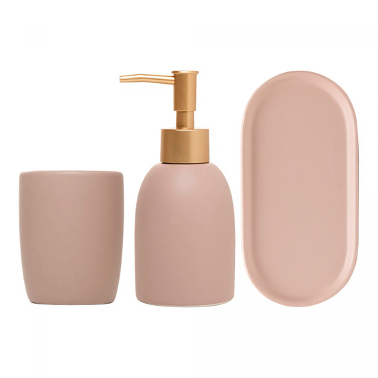 Imagem CONJUNTO 3 PEÇAS PARA BANHEIRO LONDRES 220ML BEGE CERÂMICA - LYOR